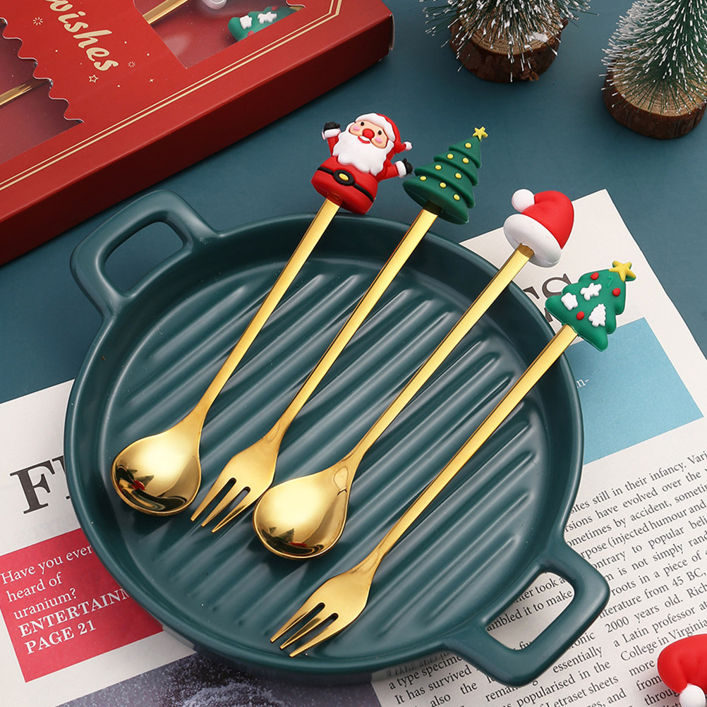 Tea Coffee Utensils - 1Set Stainless Steel Christmas Cutlery Set