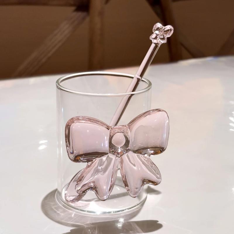 Pink Bow-Adorned Glass Coffee  – обзор и цена Tea Coffee Utensils